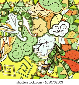 Tracery seamless pattern. Mehndi design. Ethnic colorful doodle texture. Curved doodling background. Vector