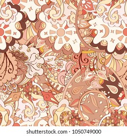Tracery seamless pattern. Mehndi design. Ethnic colorful doodle texture. Curved doodling background. Vector