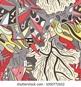 Tracery seamless pattern. Mehndi design. Ethnic colorful doodle texture. Curved doodling background. Vector