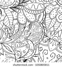 Tracery seamless pattern. Mehndi design. Ethnic monochrome binary doodle texture. Curved doodling black and white background. Vector