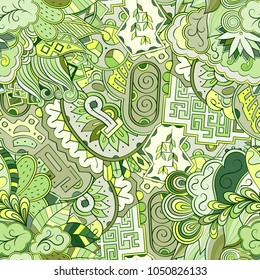Tracery seamless pattern. Mehndi design. Ethnic colorful doodle texture. Curved doodling background. Vector