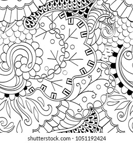 Tracery seamless pattern. Mehndi design. Ethnic monochrome binary doodle texture. Curved doodling black and white background. Vector
