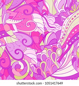 Tracery seamless pattern. Mehndi design. Ethnic colorful doodle texture. Curved doodling background. Vector