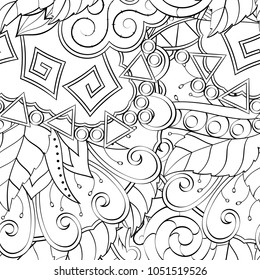 Tracery seamless pattern. Mehndi design. Ethnic monochrome binary doodle texture. Curved doodling black and white background. Vector