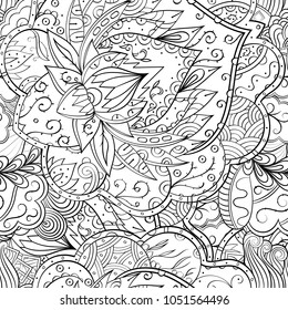 Tracery seamless pattern. Mehndi design. Ethnic monochrome binary doodle texture. Curved doodling black and white background. Vector