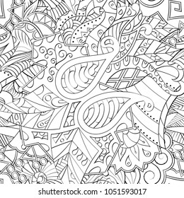 Tracery seamless pattern. Mehndi design. Ethnic monochrome binary doodle texture. Curved doodling black and white background. Vector