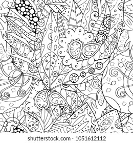 Tracery seamless pattern. Mehndi design. Ethnic monochrome binary doodle texture. Curved doodling black and white background. Vector