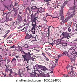 Tracery seamless pattern. Mehndi design. Ethnic colorful doodle texture. Curved doodling background. Vector