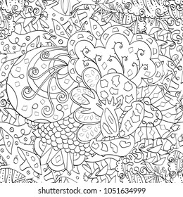 Tracery seamless pattern. Mehndi design. Ethnic monochrome binary doodle texture. Curved doodling black and white background. Vector