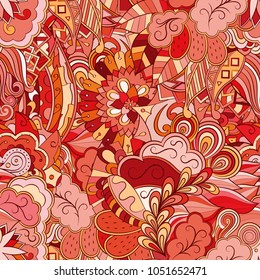 Tracery seamless pattern. Mehndi design. Ethnic colorful doodle texture. Curved doodling background. Vector