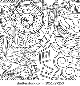 Tracery seamless pattern. Mehndi design. Ethnic monochrome binary doodle texture. Curved doodling black and white background. Vector