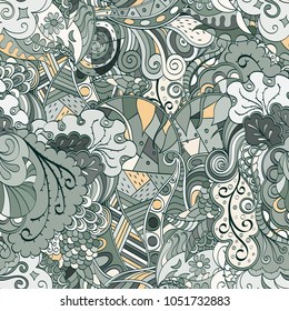 Tracery seamless pattern. Mehndi design. Ethnic colorful doodle texture. Curved doodling background. Vector
