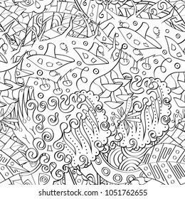 Tracery seamless pattern. Mehndi design. Ethnic monochrome binary doodle texture. Curved doodling black and white background. Vector