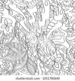 Tracery seamless pattern. Mehndi design. Ethnic monochrome binary doodle texture. Curved doodling black and white background. Vector