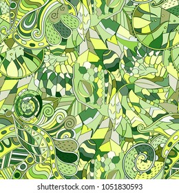 Tracery seamless pattern. Mehndi design. Ethnic colorful doodle texture. Curved doodling background. Vector