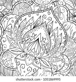 Tracery seamless pattern. Mehndi design. Ethnic monochrome binary doodle texture. Curved doodling black and white background. Vector