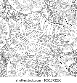 Tracery seamless pattern. Mehndi design. Ethnic monochrome binary doodle texture. Curved doodling black and white background. Vector
