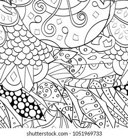 Tracery seamless pattern. Mehndi design. Ethnic monochrome binary doodle texture. Curved doodling black and white background. Vector