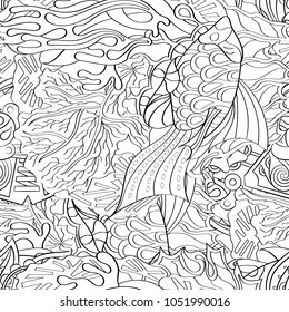 Tracery seamless pattern. Mehndi design. Ethnic monochrome binary doodle texture. Curved doodling black and white background. Vector
