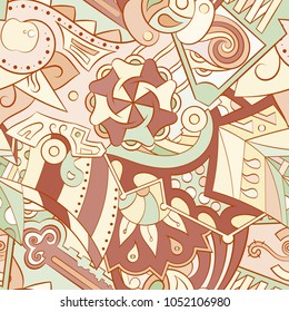 Tracery seamless pattern. Mehndi design. Ethnic colorful doodle texture. Curved doodling background. Vector