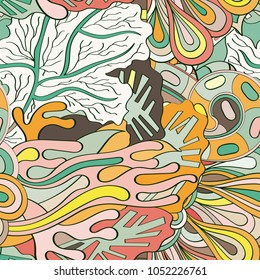 Tracery seamless pattern. Mehndi design. Ethnic colorful doodle texture. Curved doodling background. Vector