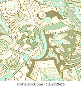 Tracery seamless pattern. Mehndi design. Ethnic colorful doodle texture. Curved doodling background. Vector