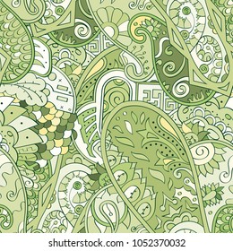 Tracery seamless pattern. Mehndi design. Ethnic colorful doodle texture. Curved doodling background. Vector