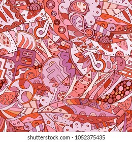 Tracery seamless pattern. Mehndi design. Ethnic colorful doodle texture. Curved doodling background. Vector