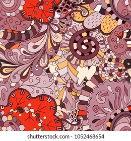 Tracery seamless pattern. Mehndi design. Ethnic colorful doodle texture. Curved doodling background. Vector