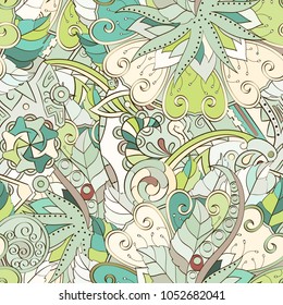 Tracery seamless pattern. Mehndi design. Ethnic colorful doodle texture. Curved doodling background. Vector
