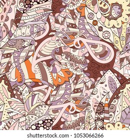Tracery seamless pattern. Mehndi design. Ethnic colorful doodle texture. Curved doodling background. Vector