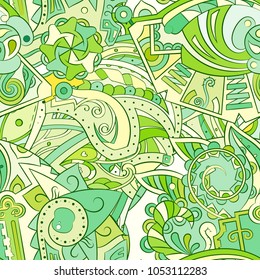 Tracery seamless pattern. Mehndi design. Ethnic colorful doodle texture. Curved doodling background. Vector