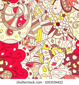 Tracery seamless pattern. Mehndi design. Ethnic colorful doodle texture. Curved doodling background. Vector