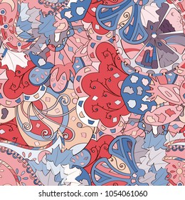 Tracery seamless pattern. Mehndi design. Ethnic colorful doodle texture. Curved doodling background. Vector