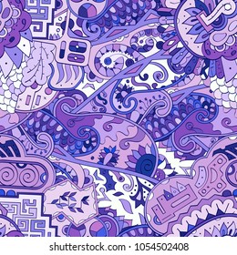 Tracery seamless pattern. Mehndi design. Ethnic colorful doodle texture. Curved doodling background. Vector