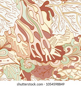 Tracery seamless pattern. Mehndi design. Ethnic colorful doodle texture. Curved doodling background. Vector