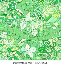 Tracery seamless pattern. Mehndi design. Ethnic colorful doodle texture. Curved doodling background. Vector