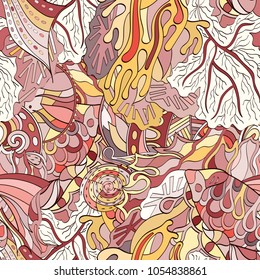 Tracery seamless pattern. Mehndi design. Ethnic colorful doodle texture. Curved doodling background. Vector