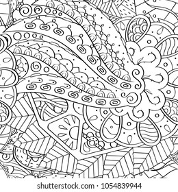 Tracery seamless pattern. Mehndi design. Ethnic monochrome binary doodle texture. Curved doodling black and white background. Vector