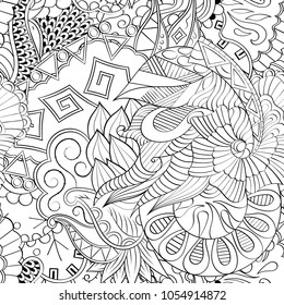 Tracery seamless pattern. Mehndi design. Ethnic monochrome binary doodle texture. Curved doodling black and white background. Vector