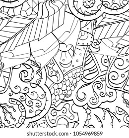 Tracery seamless pattern. Mehndi design. Ethnic monochrome binary doodle texture. Curved doodling black and white background. Vector