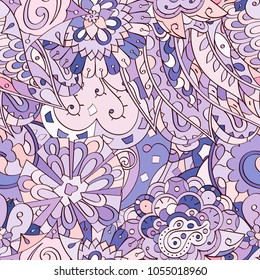Tracery seamless pattern. Mehndi design. Ethnic colorful doodle texture. Curved doodling background. Vector