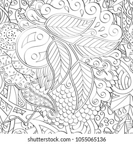 Tracery seamless pattern. Mehndi design. Ethnic monochrome binary doodle texture. Curved doodling black and white background. Vector