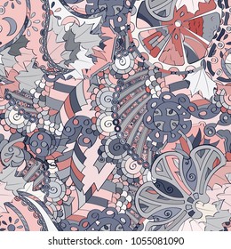 Tracery seamless pattern. Mehndi design. Ethnic colorful doodle texture. Curved doodling background. Vector