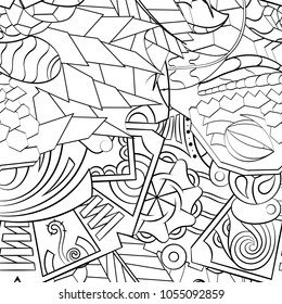 Tracery seamless pattern. Mehndi design. Ethnic monochrome binary doodle texture. Curved doodling black and white background. Vector