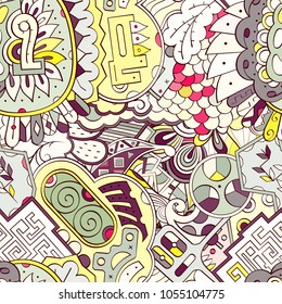 Tracery seamless pattern. Mehndi design. Ethnic colorful doodle texture. Curved doodling background. Vector