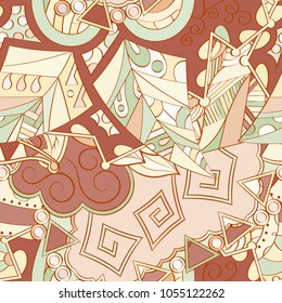 Tracery seamless pattern. Mehndi design. Ethnic colorful doodle texture. Curved doodling background. Vector