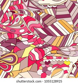 Tracery seamless pattern. Mehndi design. Ethnic colorful doodle texture. Curved doodling background. Vector