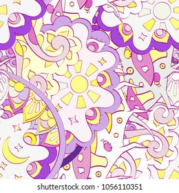 Tracery seamless pattern. Mehndi design. Ethnic colorful doodle texture. Curved doodling background. Vector