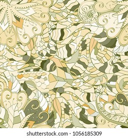 Tracery seamless pattern. Mehndi design. Ethnic colorful doodle texture. Curved doodling background. Vector